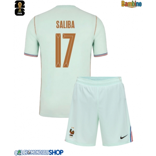 Maglie da calcio Francia William Saliba #17 Seconda Maglia Bambino Mondiali 2026  Manica Corta + Pantaloni corti)
